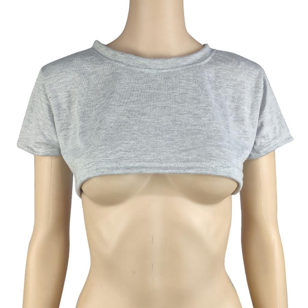 Damen Two Yuan Einfarbiges Brust-Kurz-T-Shirt Süßes Tag Sexy Crop Kurzarm-T-Shirt