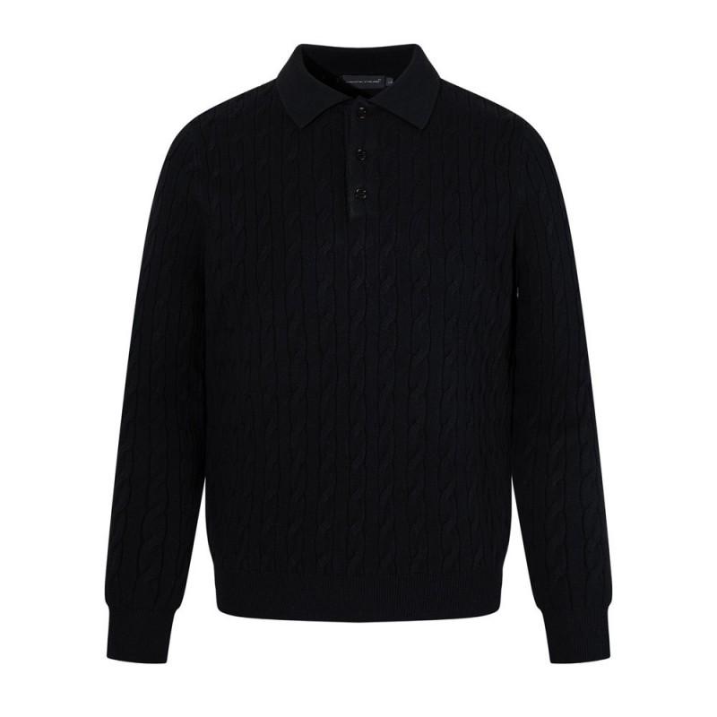 Mens Solid Cable Knit Polo Sweater Loose Fit Streetwear Vibe