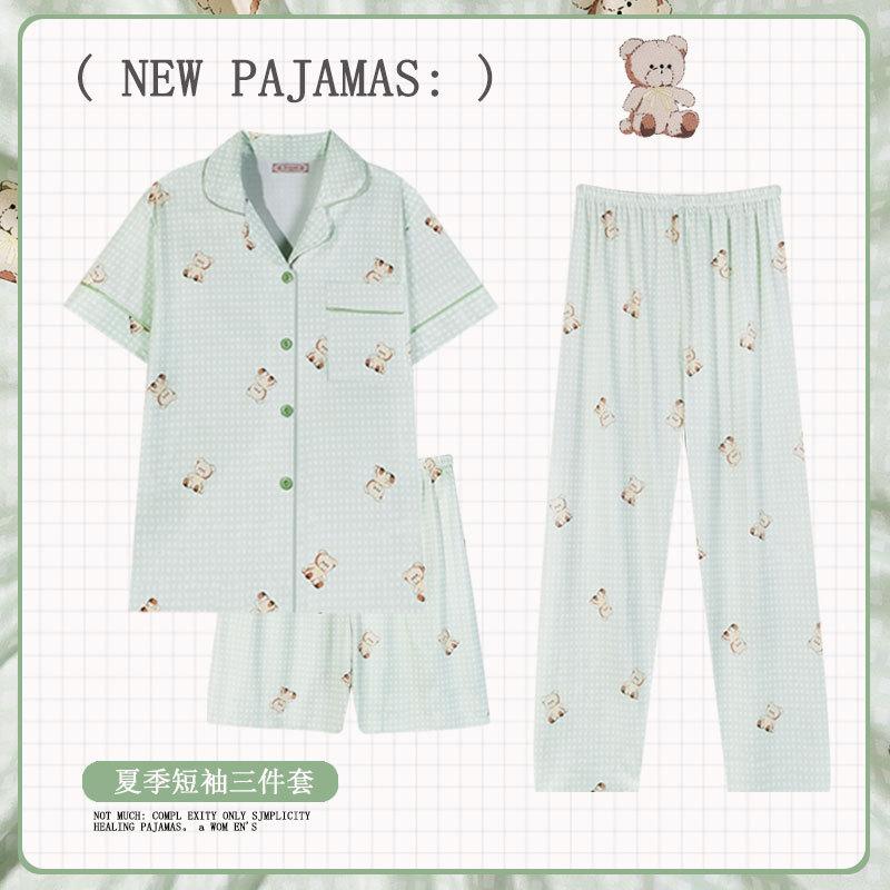 Soft Waxy Rabbit Pajamas Women's Japanese Milk Gentle and Cute Cartoon Girly Casual Short-sleeved Loungewear Three-piece Set