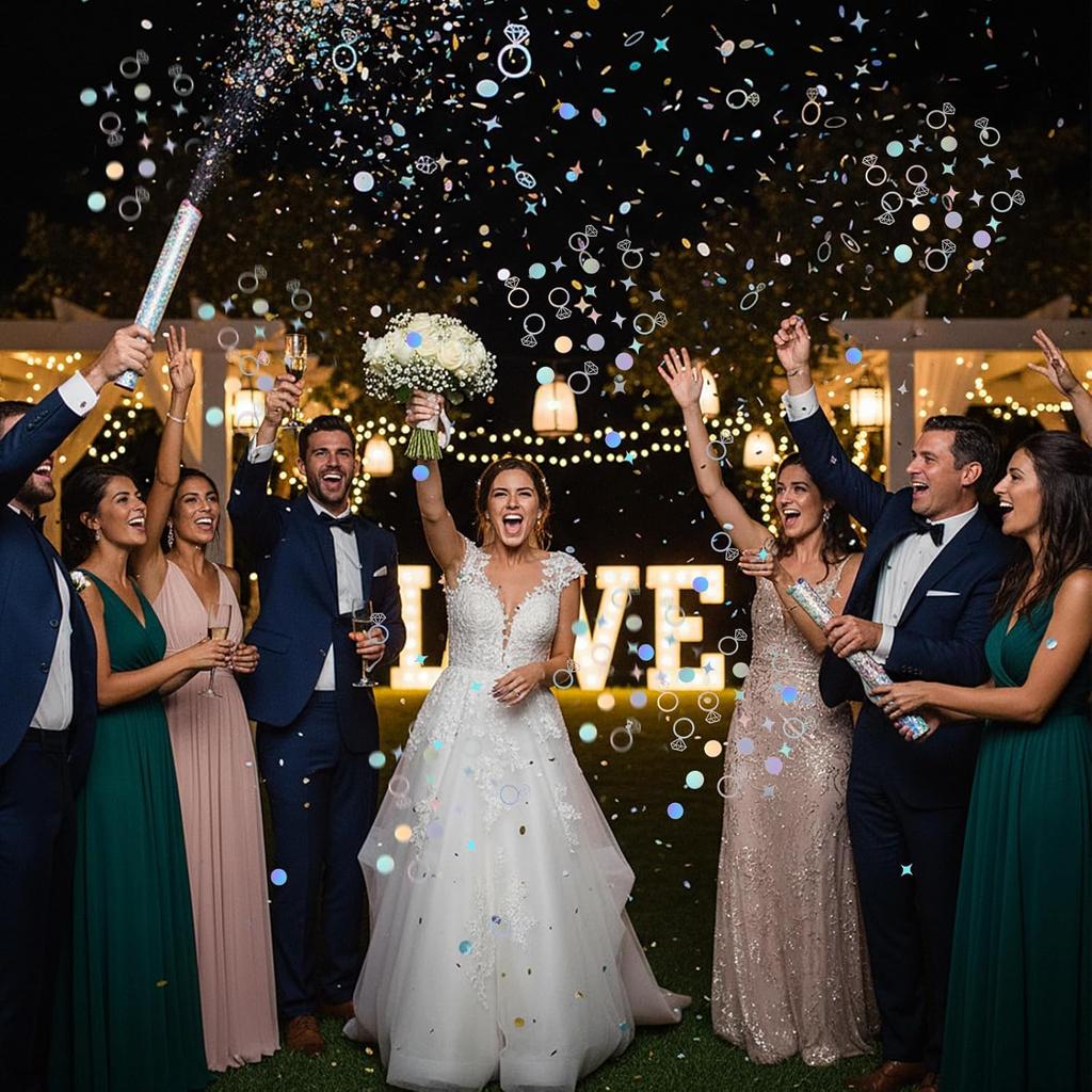 200Pcs Iridescent Birthday Party Confetti, Bachelorette Party Table Confetti Bride Diamond and Ring Shape Paper Confettis for Engagement