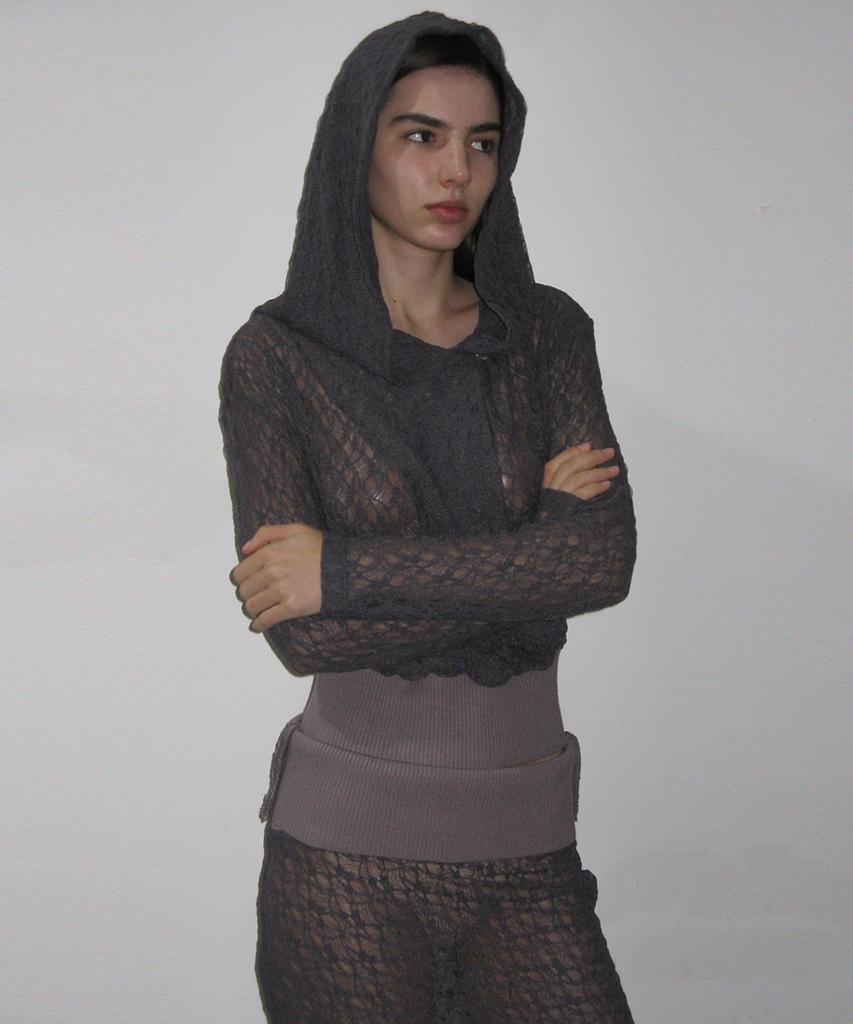 Partimento Woman Lace Flare Maxi Skirt_Charcoal