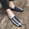New Mens Dress Shoes Stripe Patchwork Leather Shoe Fashion Handmade Wedding Party Shoes Men Loafers Oxford Shoes Men Big Size