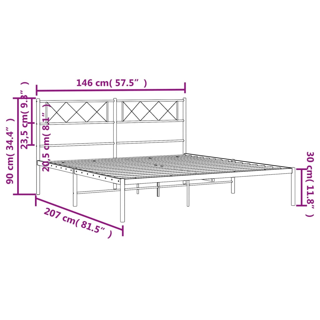 Metal Bed Frame with Headboard Black 140 X 200 Cm