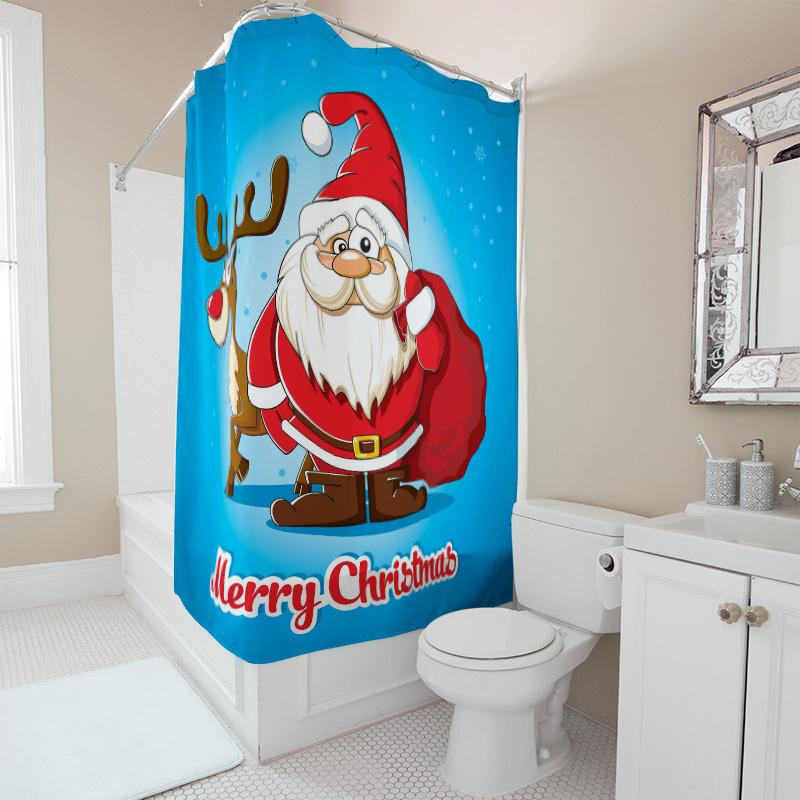 TU Weihnachtsduschevorhang Weihnachtsmann Rentier Feiertag Festlich Badezimmer Dekor Set Wasserdicht Weihnachten Hausdekor Geschenk
