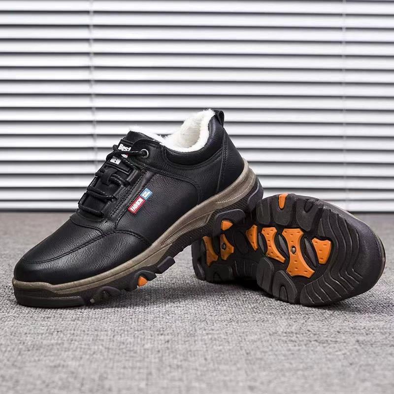 Mountaineering Shoes Men's Models Single Cotton Fall and Winter Casual Sneakers Household Low Casual Comfortable British Men's PU Leather Shoes