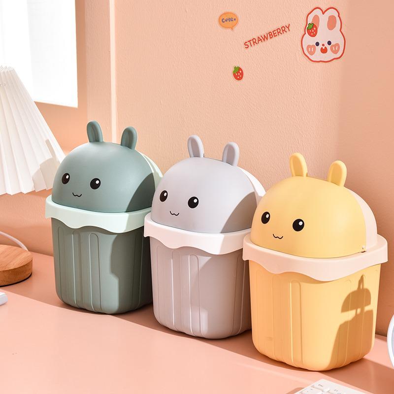 Mini Desktop Trash Can with Lid – Cute Wastepaper Basket for Bedroom, Dorm, or Office Tabletop