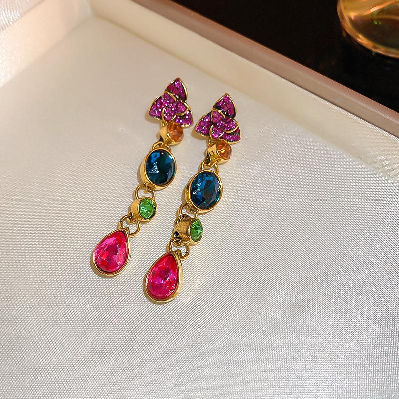 Silver Needle Vintage Pearl and Rhinestone Flower Earrings - French High-End Niche Court Style