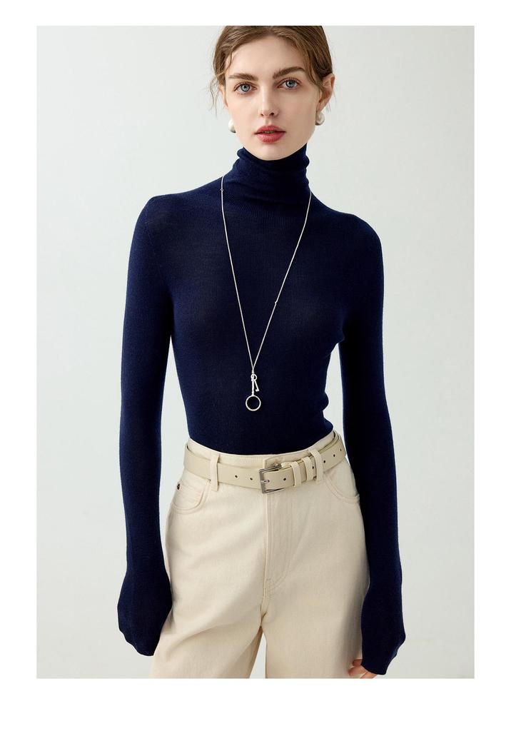 Women's High Neck Seamless Wool Sweater - Autumn/Winter Knit Base Layer