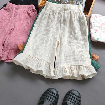 Girls Cotton Ruffled Flared Pants Summer Solid Color Casual Kids Baby Girls Loose Ankle-Length Pants Children's Clothing