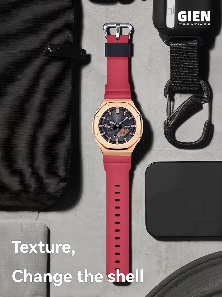 GA2100 Vysoce kvalitní pouzdro Pro sérii Casio GA2110 Dubový statek 2. generace Pevné modifikované pouzdro a řemínek z nerezové oceli