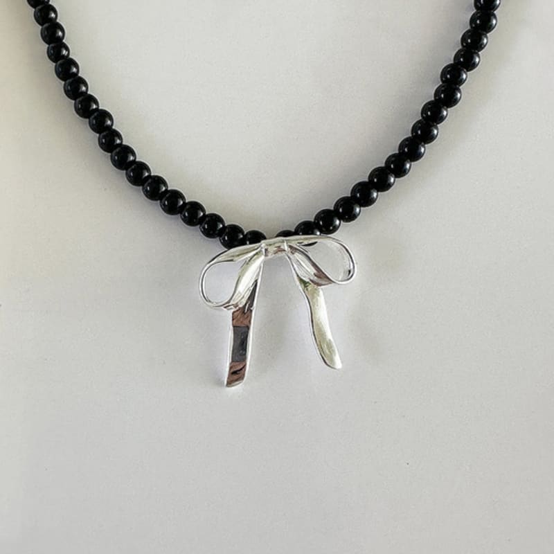 Mosxe [925silver] Ribbon Onyx Necklace