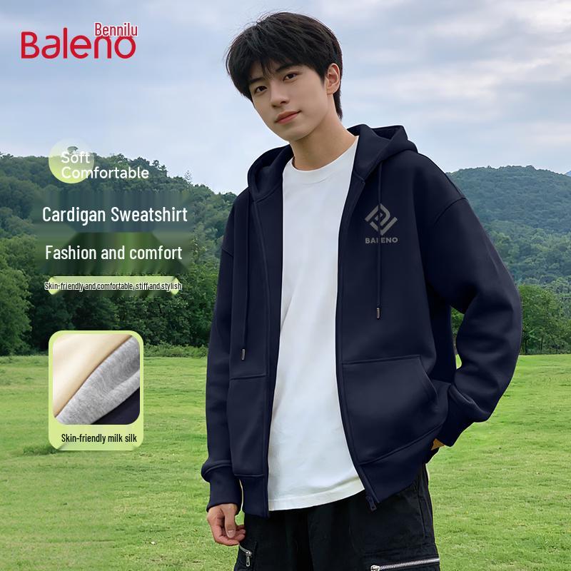 Baleno Men's Retro Loose Fit Heavyweight Cardigan Sweatshirt