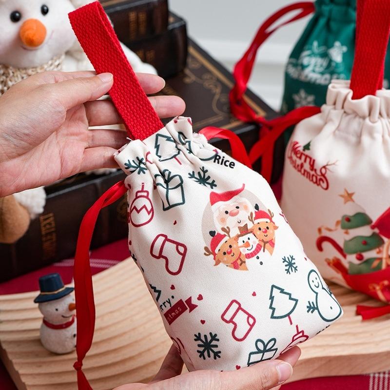 Cartoon Christmas Drawstring Apple Gift Bag Candy Cookie Packaging Bag Creativity Canvas Bag Christmas Party Decoration Kids