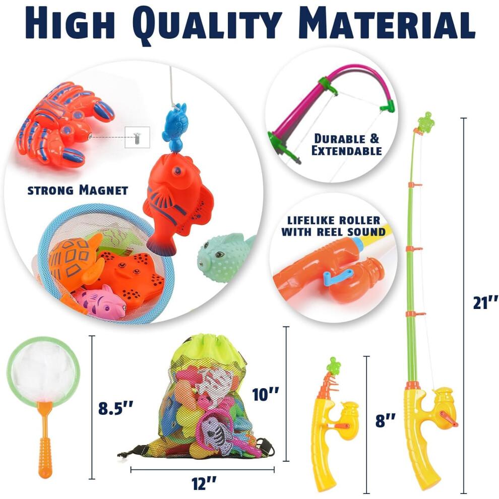 CozyBomB Magnetic Fishing Toys Game Set for Kids for Bath Time Pool Party with Pole Rod Net, Plastic Floating Fish - Toddler Education Teaching