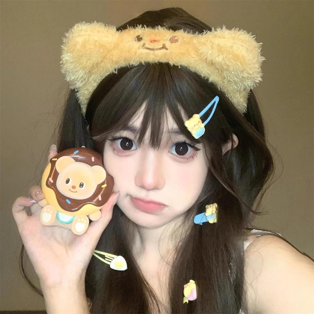 Cute Plush Embroidered Bear Headband Female Cartoon Sweet Hair Bundle Amusement Park Photo Wash Face Headband Headband Headgear