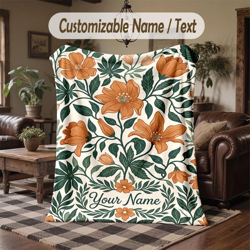 Floral Elegance 11 Theme Throw Blanket Custom Name Text Personalized Blanket Soft Cozy Blanket for Home Sofa Bed