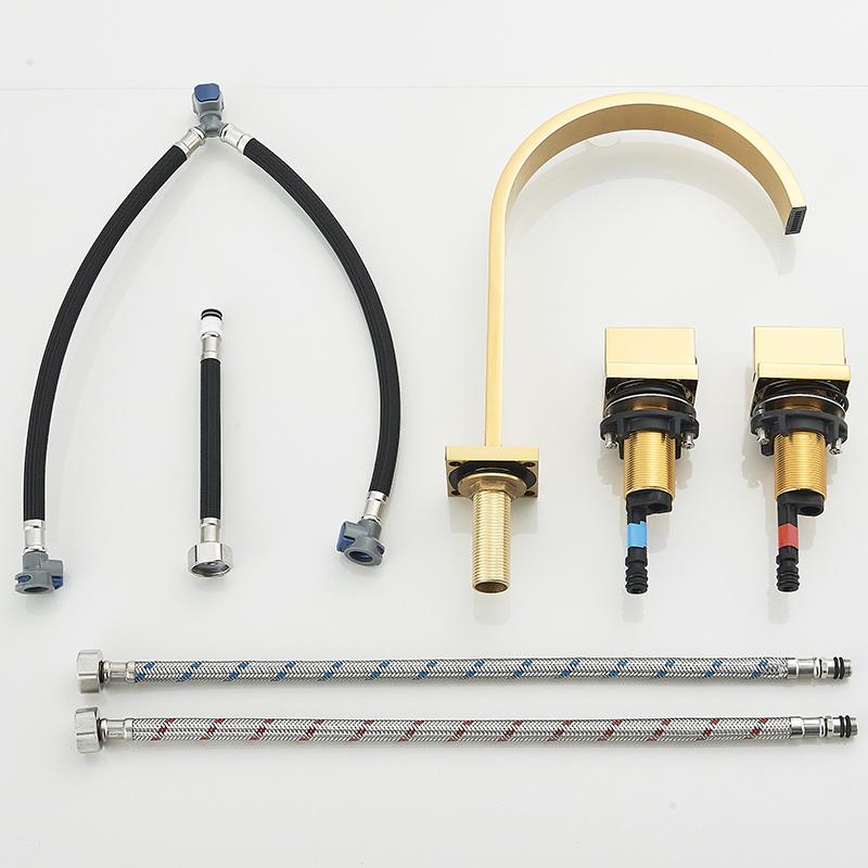 Basin Type Faucet Brass Polished Black deck installation Square Bathroom Sink Faucet Three Hole Dual Handle Cold and Hot Faucet