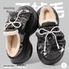 Women's Thick-Soled High-Heeled Bow Cotton Slippers - Winter 2025 Non-Slip, Height-Boosting, Warm PU Slippers