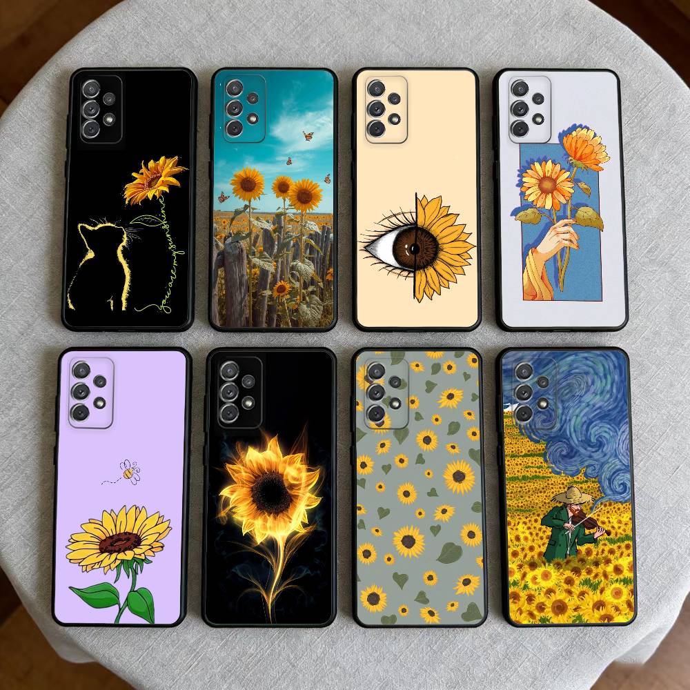 Beautiful Yellow Sunflower Soft Silicone Black Cover Phone Case For Samsung Galaxy A73,A72,A71,A70,A53,A52,A51