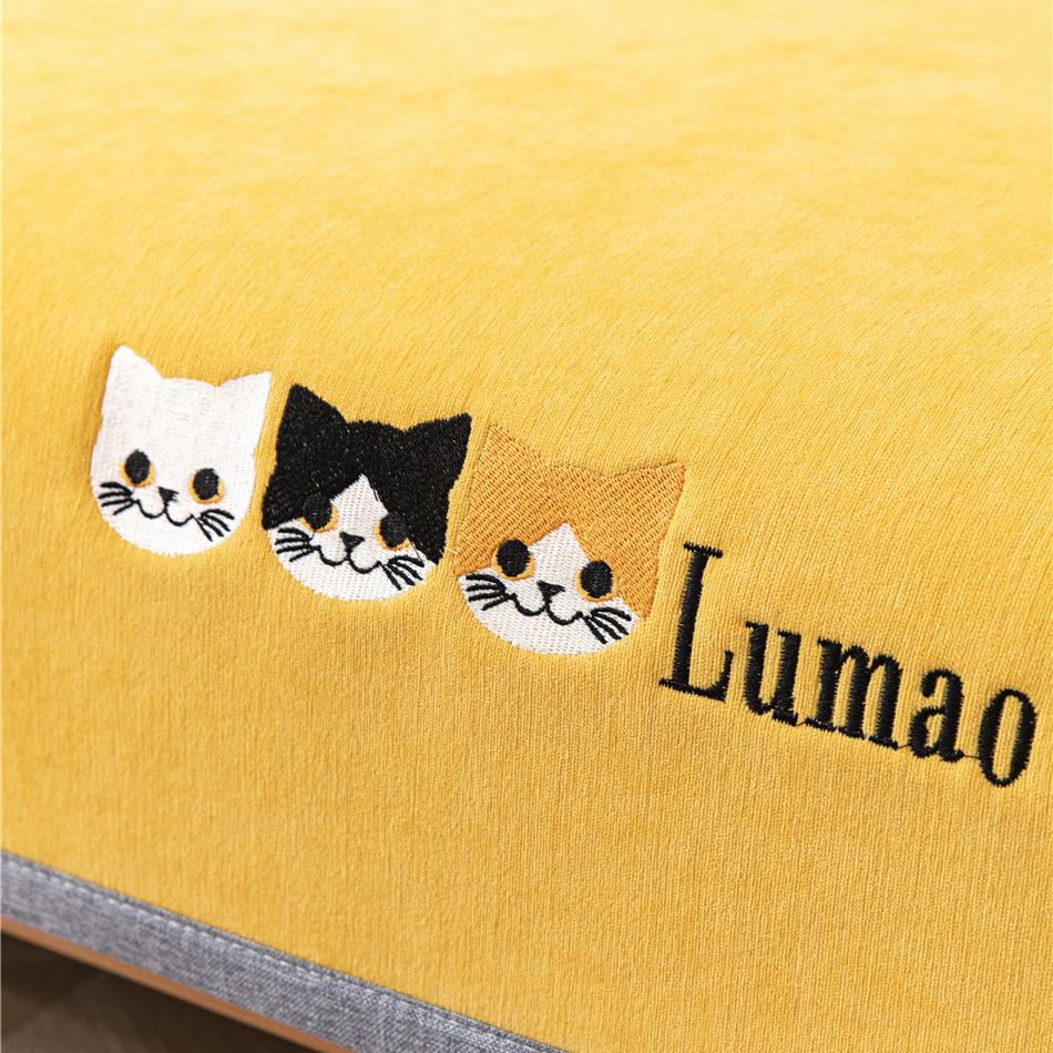 Four-season Model Chenille Sofa Towel Cute Cat Head Letters Fabric Sofa Cushion Non-slip Sofa Release