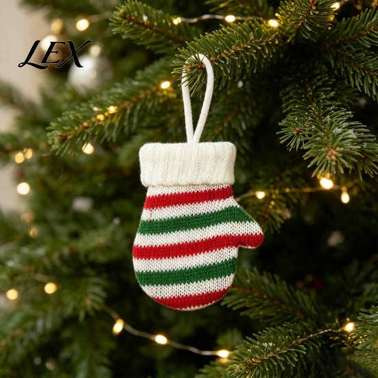 Decorative Keychain Accessory Mini Knitted Christmas Mitten Ornaments, Xmas Glove Hanging Decor, Festive Tableware Flatware Bag Charm Holders,