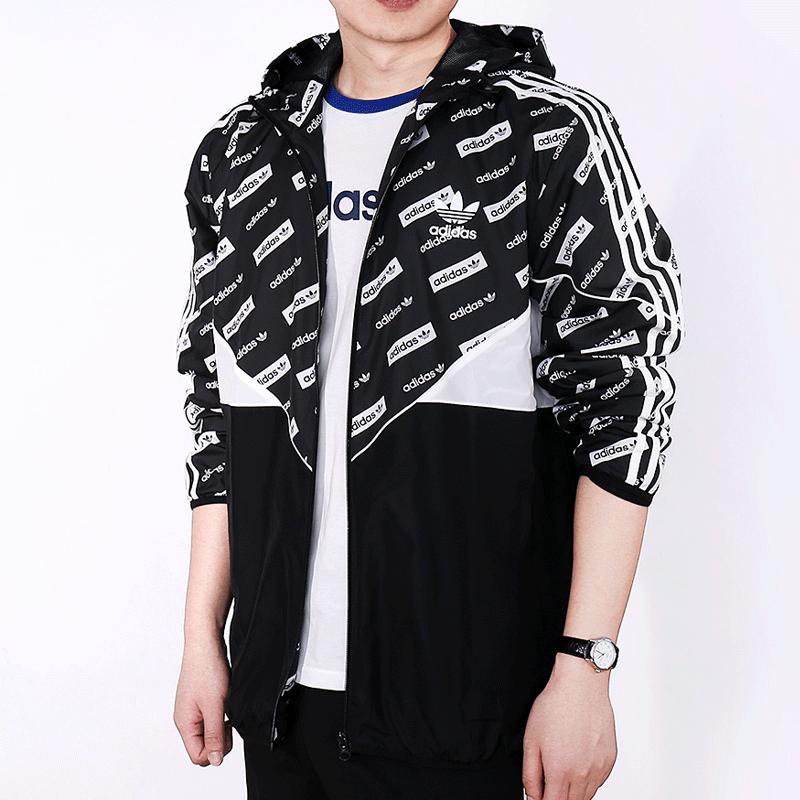 adidas Originals Lifestyle Casual Series Letter Print Fashion Versatile Long Sleeve Jacket Men Jackets Black BR9497