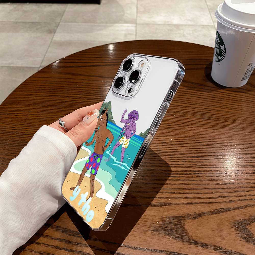 B-BoJack Cartoon Horseman Transparent TPU Case For IPhone 17 16 15 14 13 12 11 Pro Max Plus Mini Soft Shell