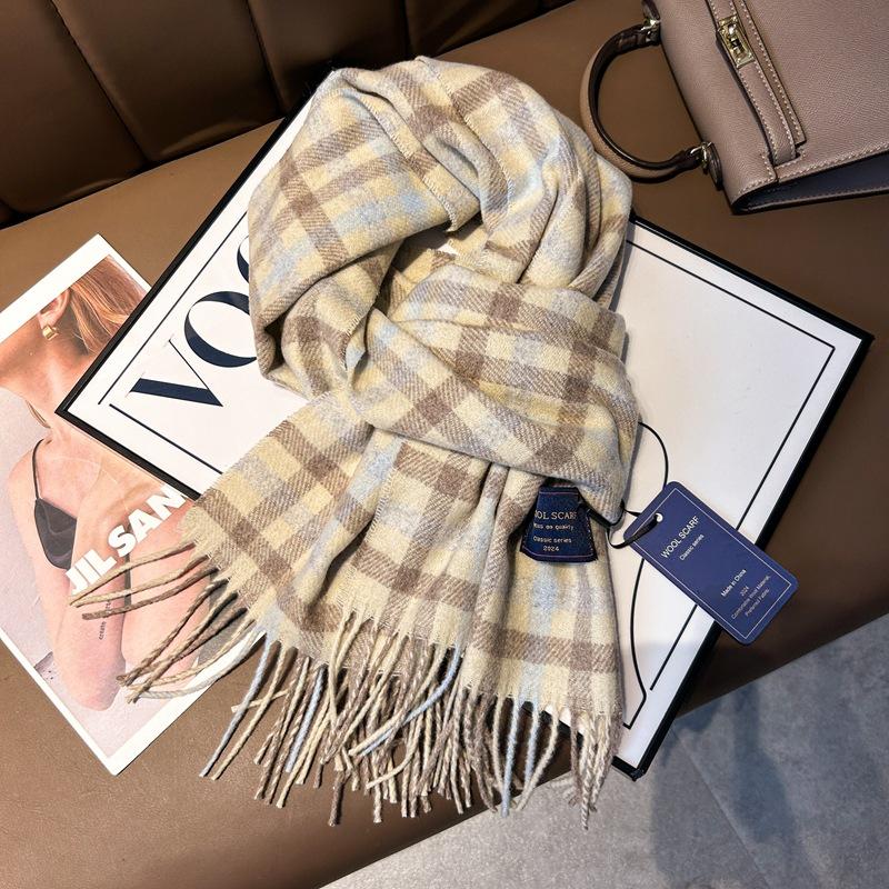 Autumn and Winter New Blended Scarf Women's British Versatile Plaid Scarf Couple Warm Thickened Fringed Shawl