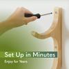 Yoga Mat Holder Wall Mount Wooden Multifunctional with 4-Hook Wall-Mounted Yoga Mat Rack for Fitness Hoop Resistance Band Jump