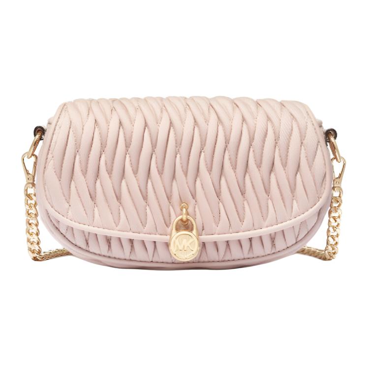 

Michael Kors Mila Oval Flap Design Pleated Quilted Chain Fabric Crossbody Bag Small Women Bags Light-Pink 35S6GIMC5Y-PINK Basic Set (Bag+Dust Bag)