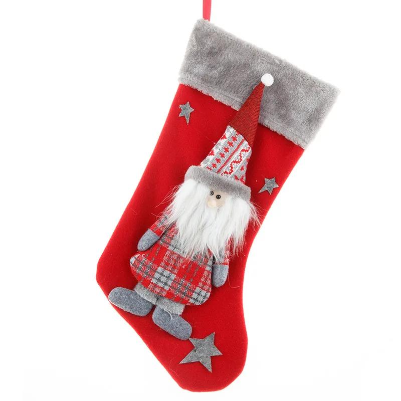 Cute Christmas Stockings Socks Fireplace Hanging Stockings Plush Personalized Home Party Decoration with Snowman Santa Elk Bear