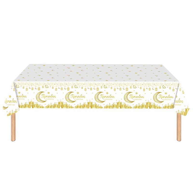 Ramadan Kareem Disposable Tablecloth Gold Moon Mosque Pattern Eid Mubarak Tablecloth Islamic Muslim Holiday Party Table Decor
