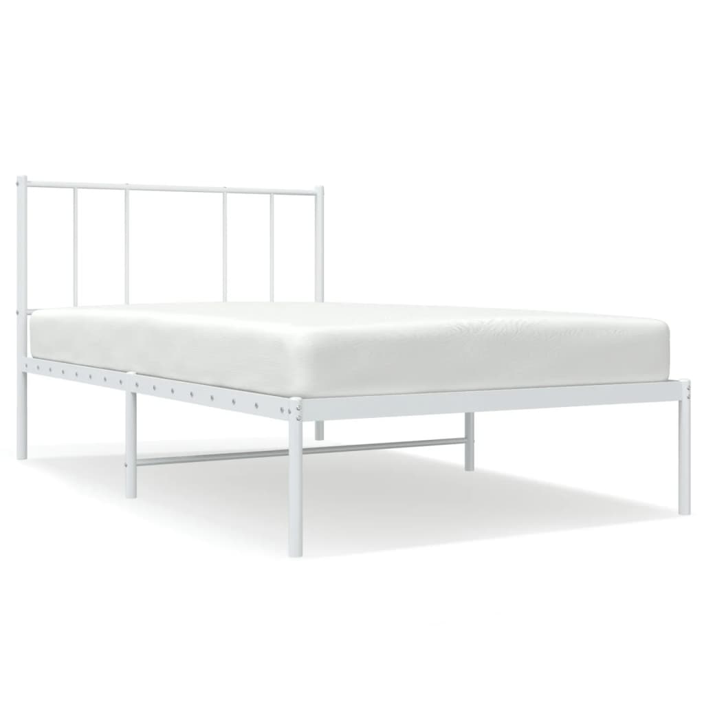 Metal Bed Frame with Headboard White 90 X 200 Cm