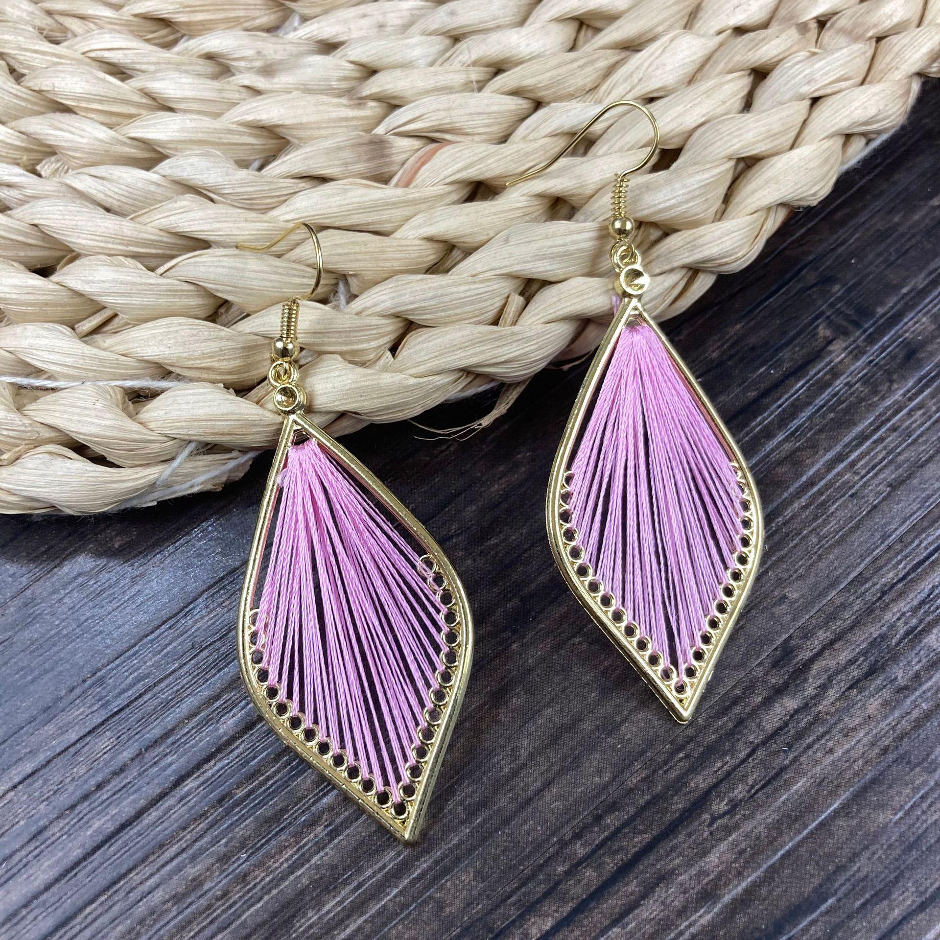 Handmade Bohemian Leaf-Shaped Woven Wire Earrings