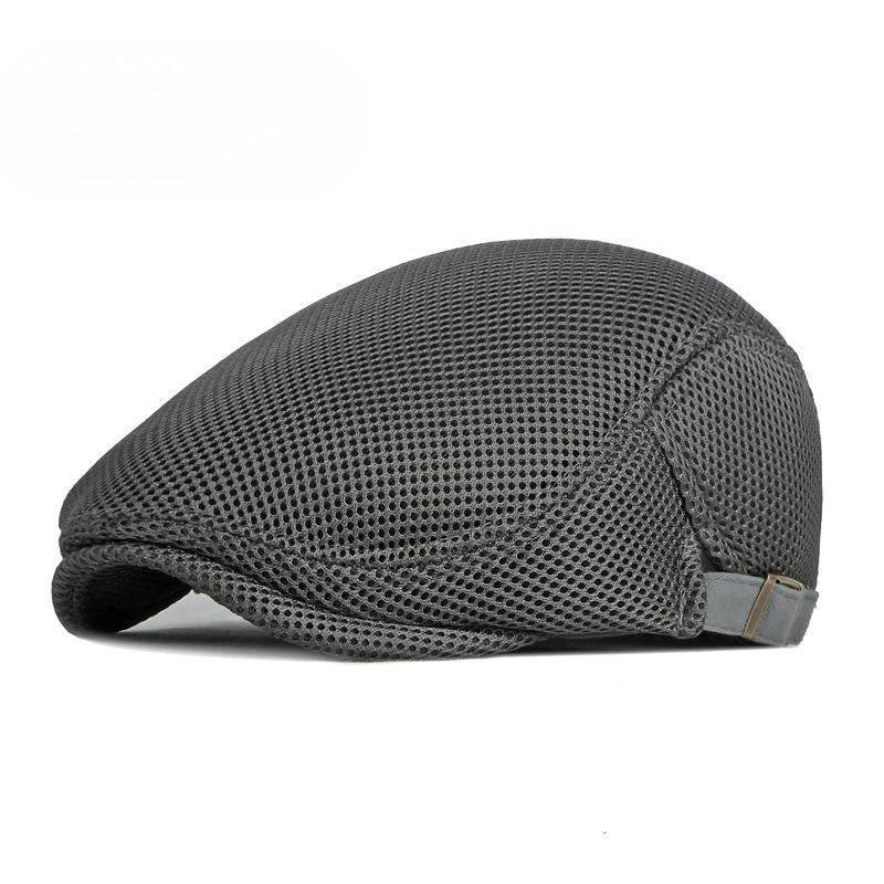 Unisex Summer Mesh Flat Cap Retro British Breathable Ivy Hat Adjustable Solid Color Cabbie Cap Sun Protection Beret for Men Women