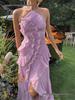 Ruffled Edge Slimming Dress with Skirt Length