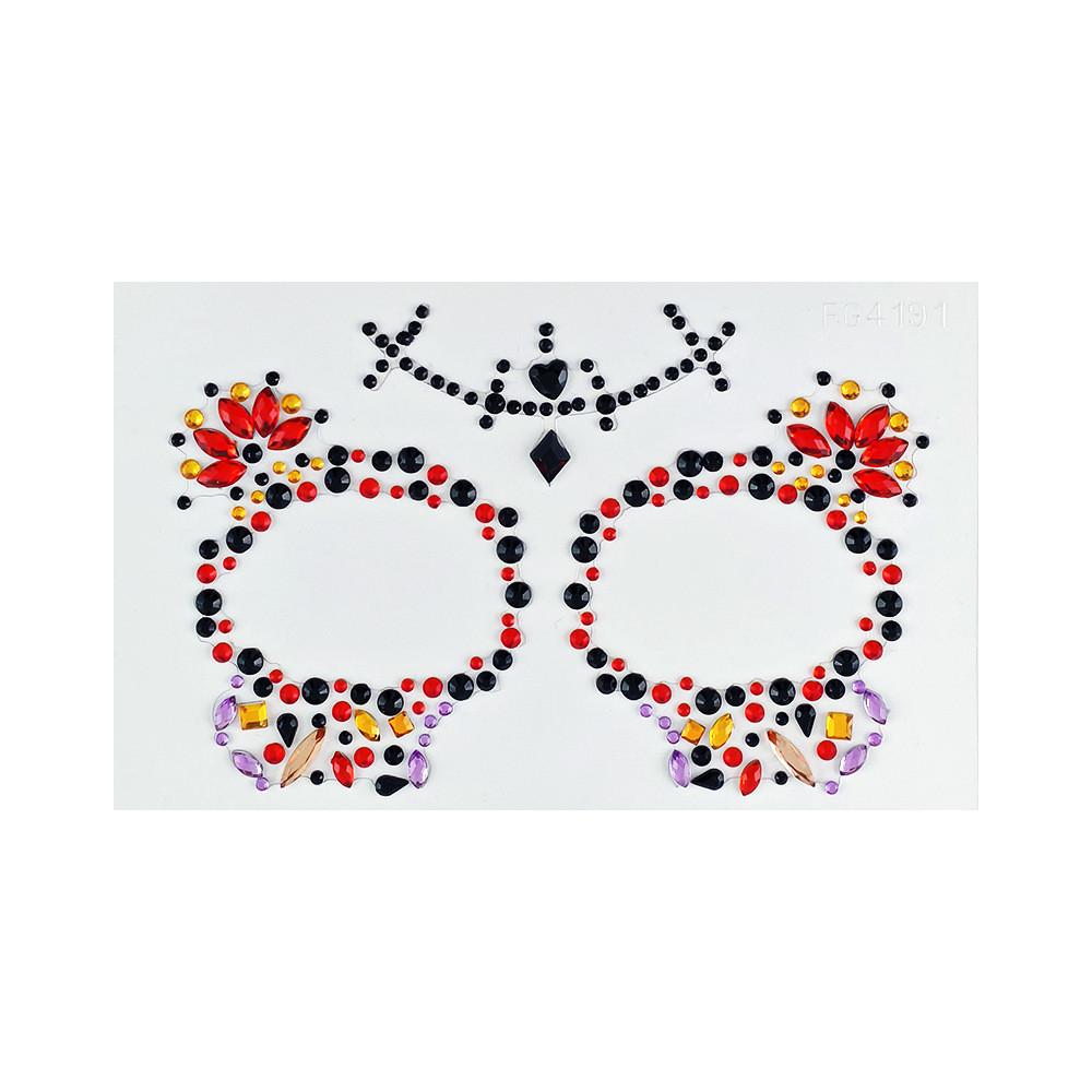 Skull Face Diamond Sticker With Colorful Flowers For Party Makeup And Stage Decor