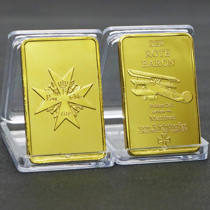 Baron aircraft gold nugget, German ace pilot, combat aircraft, Red Baron military commemorative medal, gold nugget золотой