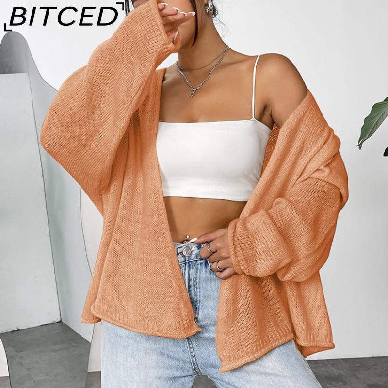 BITCED Loose-Fit Lightweight Knitted Cardigan Jacket for Women Autumn Solid-Colour Casual Outerwear Cardigan