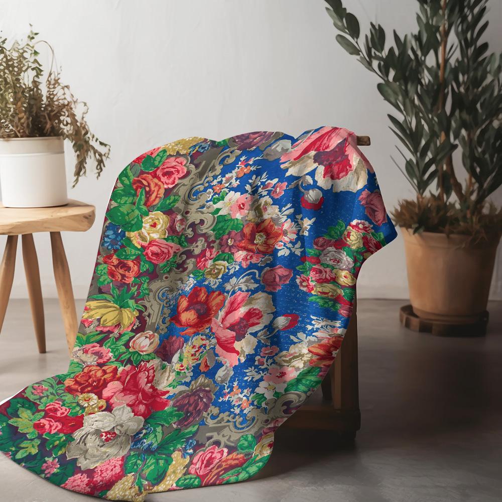 Velvet Throw Blanket Floral Pattern Luxury Soft Warm Sofa Bed Decorative Cushion Cover Home Textile Gift