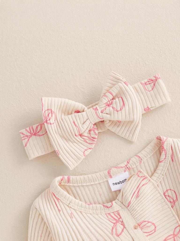 Schmetterlingsprint Langarm Body mit Schleife - Neugeborene Baumwolle Gerippt, Frühling/Herbst Stil