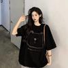 Large Size Fat MM Lazy Hong Kong Style Bear Print Short-sleeved T-shirt Women's Pure Cotton Loose Medium and Long Front Shoulder Couple Top