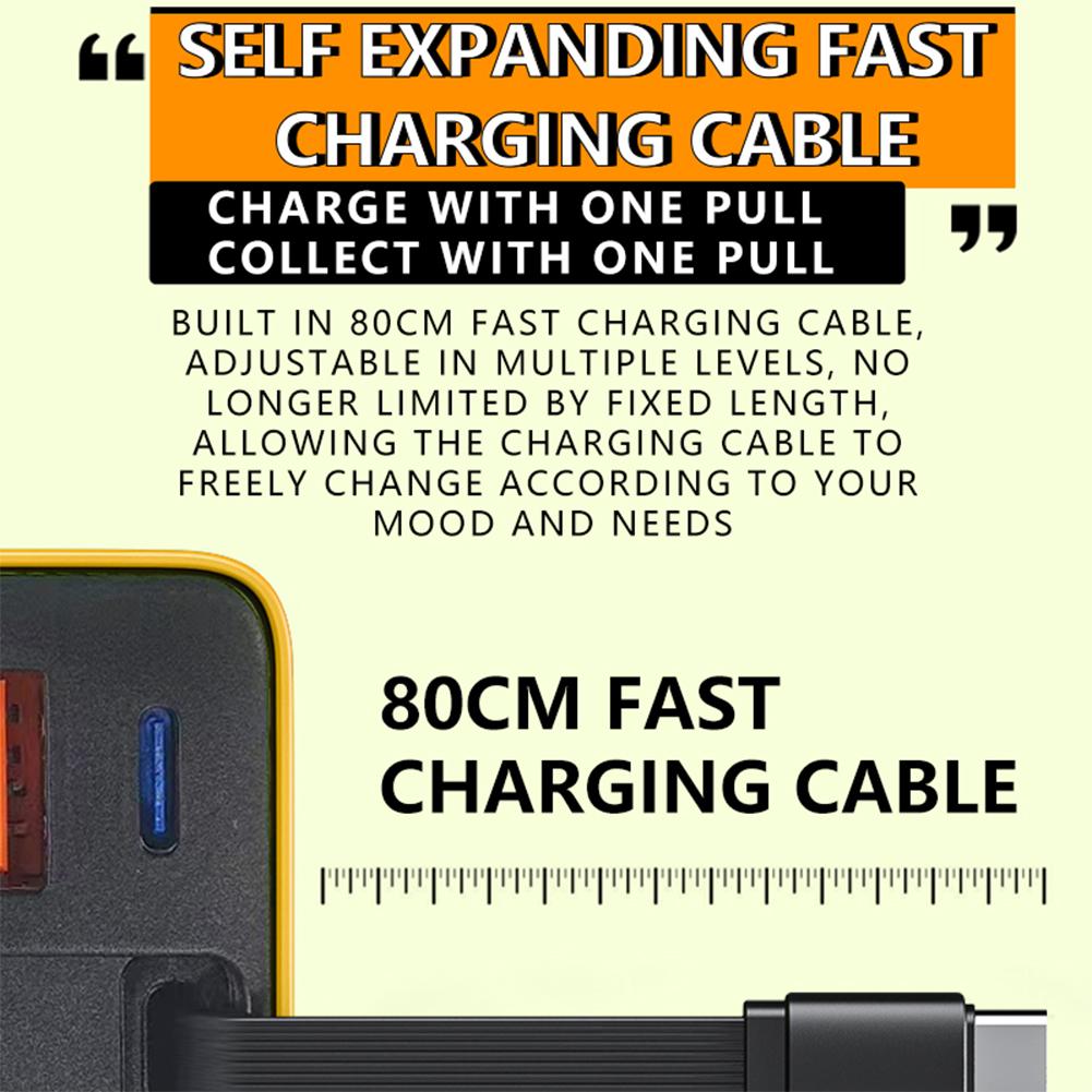Portable 3 in 1 GaN Charger 80W MAX Retractabl with Cable 2USB Adapter Charger Cha M9C2