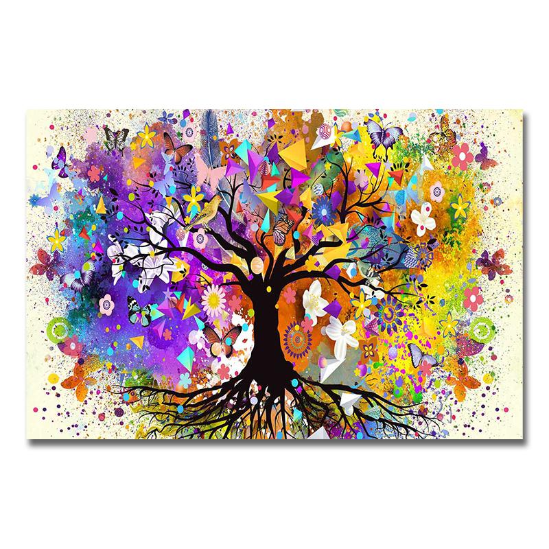 Abstract Art Watercolor Tree of Life Scandinavian Landscape Wall Art Flower Tree Canvas Poster and Prints Picture for Home Decor