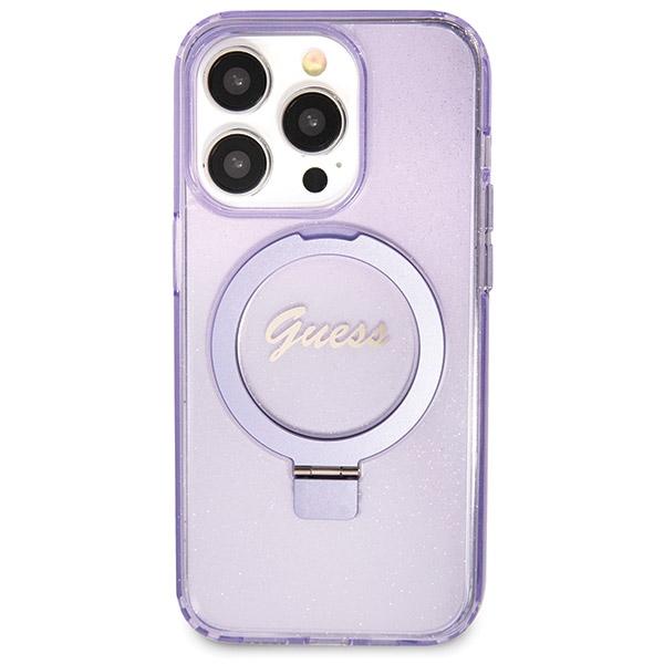 Guess Guhmp14Lhrsgsu Iphone 14 Pro 6.1 Fioletowy/Purple Hardcase Ring Stand Script Glitter Magsafe