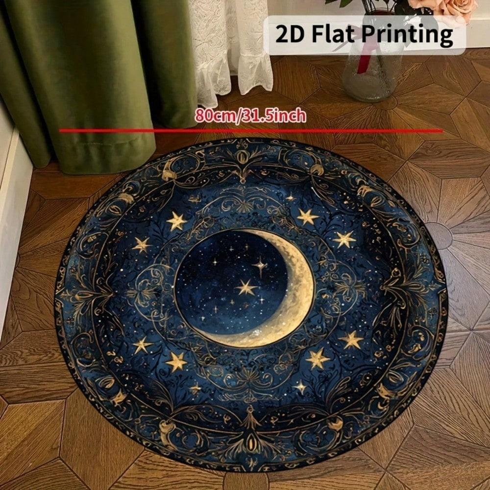 Star & Moon Pattern Circular Floor Mat , Non-Slip, Easy To Clean, Suitable For Living Room, Bedroom, Entryway