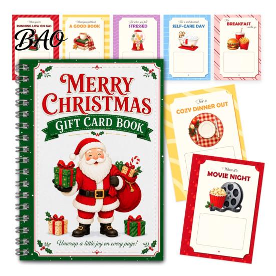 Christmas Keepsake Card Book Holographic Gift Book, 7x5 Spiral Bound Holiday Booklet, 10-Page Decorative Sleeve Greeting Bolder DIY for Xmas
