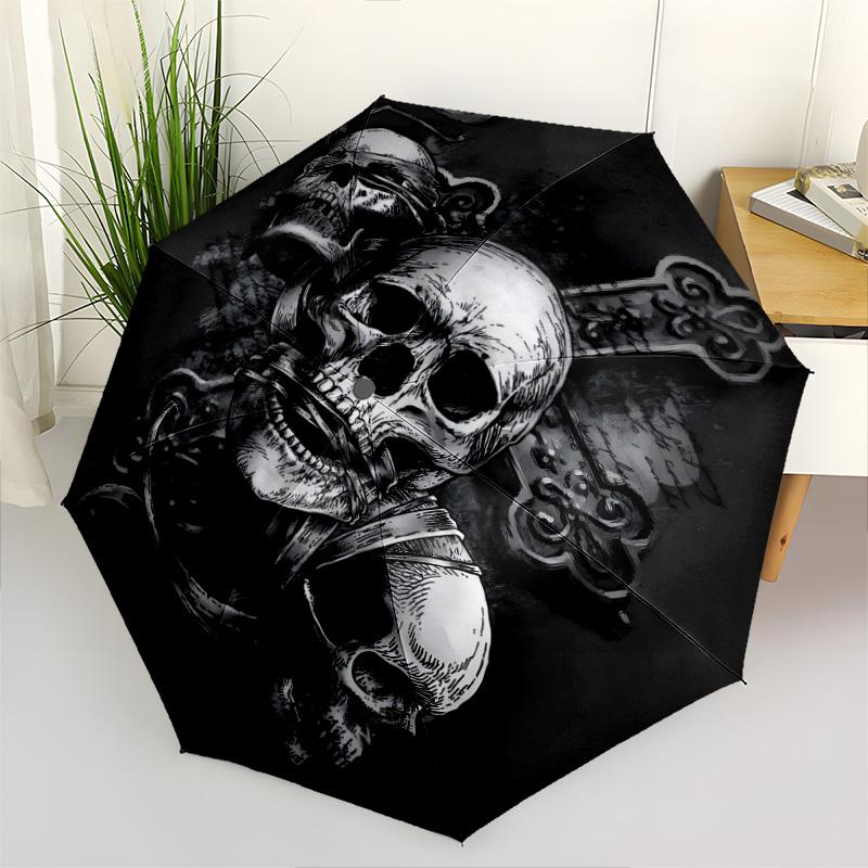 1 ud. Paraguas de Calavera Paraguas Plegable Portátil Estructura Ósea de Hueso de Hierro Paraguas para Exteriores y Hogar