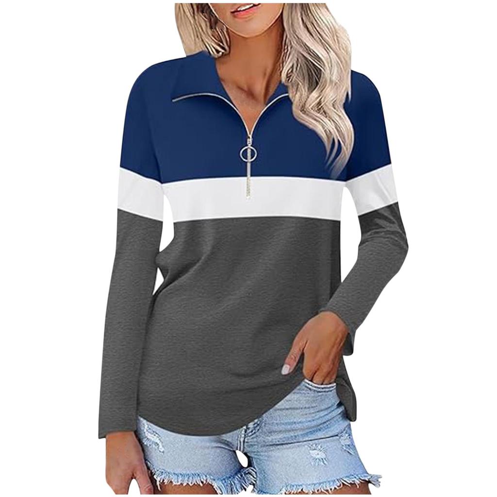 Women's Casual Versatile Fashion Trend Color Matching Zipper Long Sleeve