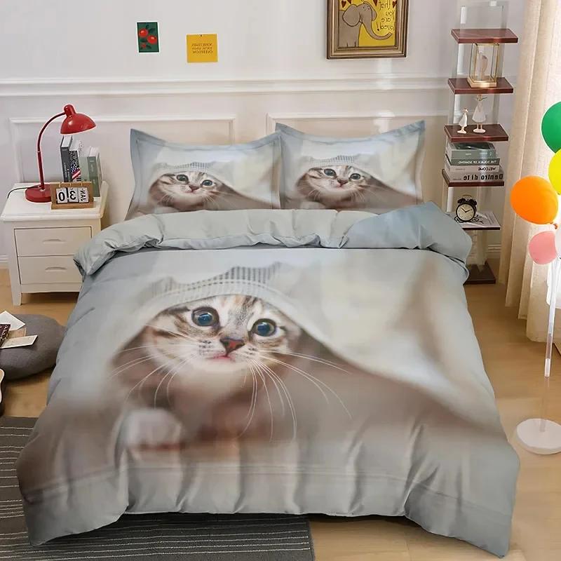 

Pet Animal Bedding Set Cute Cat Bedding for Boys Quilt Cover Pillowcase Comforter Cover Kawaii Kitty Soft Polyester Duvet Cover EU single(135x200cm)